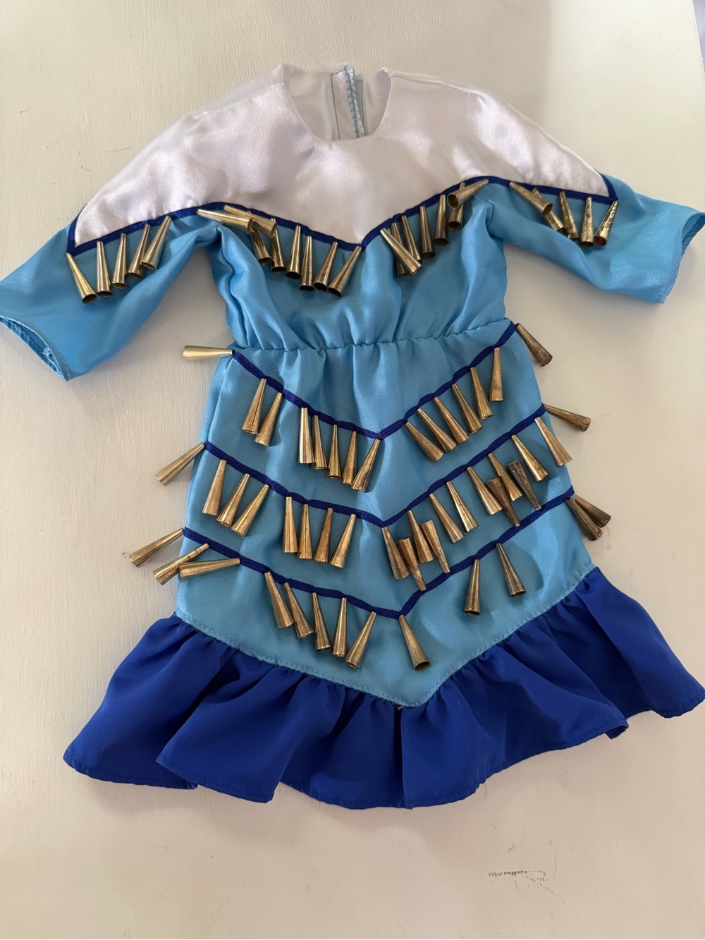Retired American Girl Kaya’s Blue and Gold Jingle Fringe Dance Costume - Picture 3 of 8
